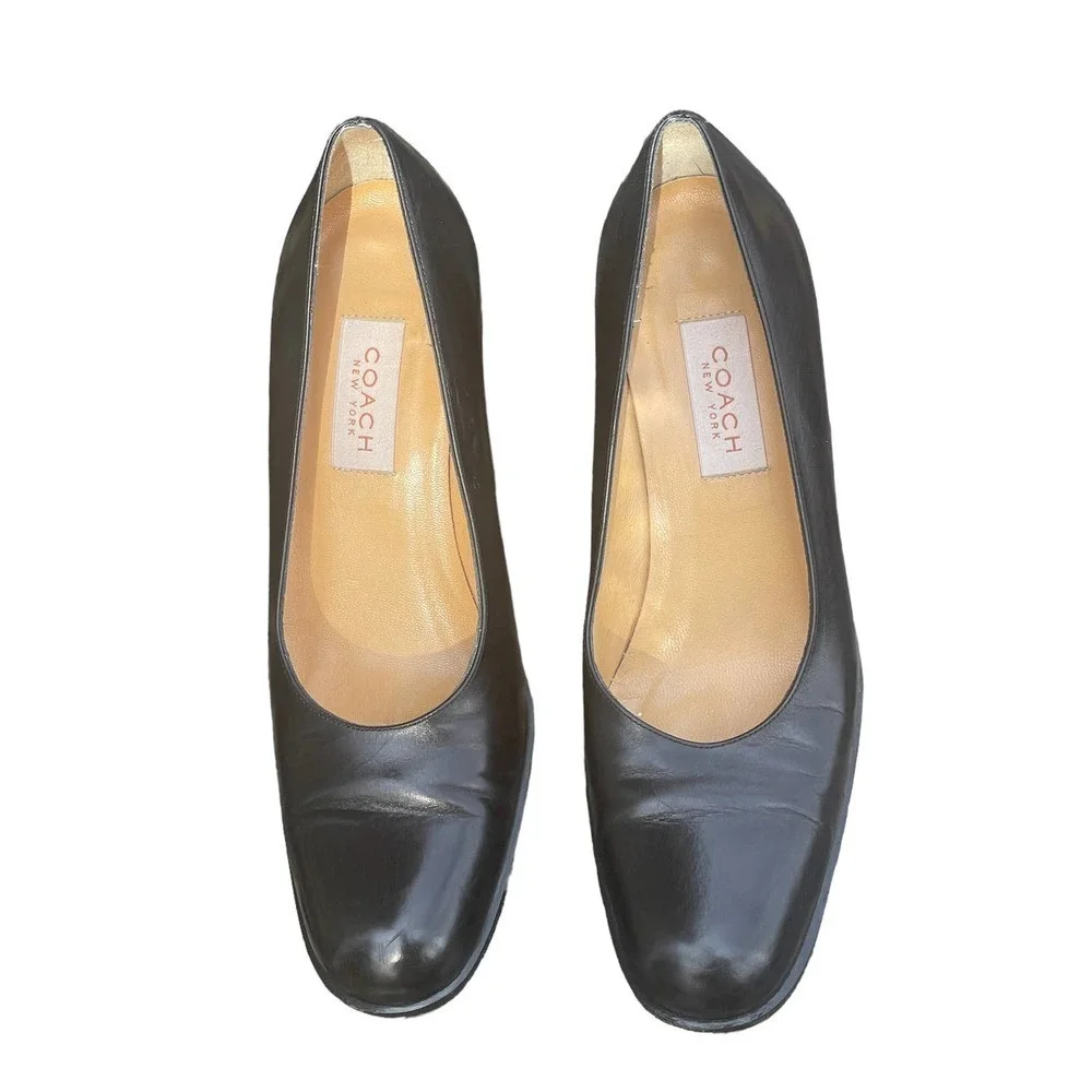 Coach New York Black Leather Round Toe Block Heels  - Size 8